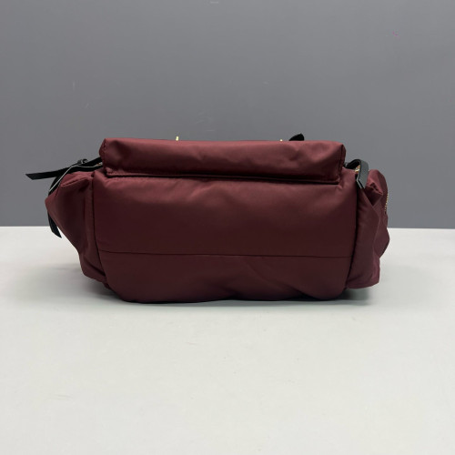 Burberry Medium Rucksack Backpack Nylon Calfskin Burgundy Black