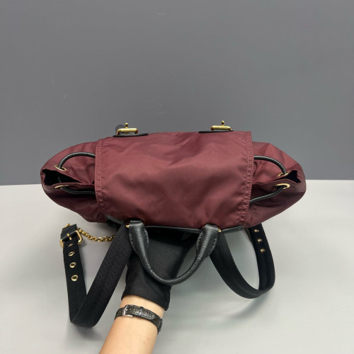 Burberry Medium Rucksack Backpack Nylon Calfskin Burgundy Black