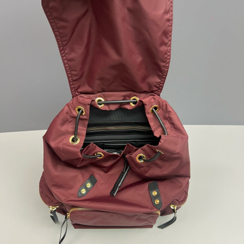 Burberry Medium Rucksack Backpack Nylon Calfskin Burgundy Black