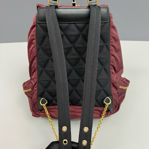 Burberry Medium Rucksack Backpack Nylon Calfskin Burgundy Black