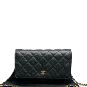 Chanel Quilted Wallet On Chain Grained Calfskin Black