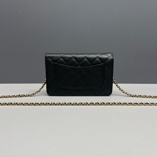 Chanel Quilted Wallet On Chain Grained Calfskin Black