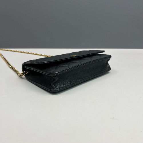 Chanel Quilted Wallet On Chain Grained Calfskin Black