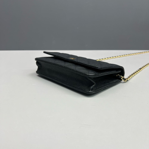 Chanel Quilted Wallet On Chain Grained Calfskin Black