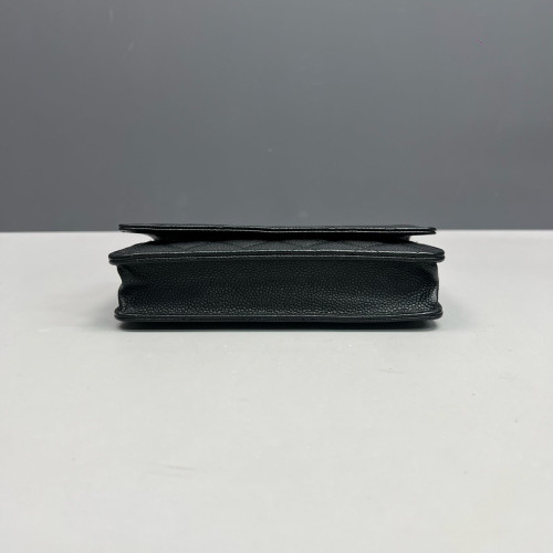 Chanel Quilted Wallet On Chain Grained Calfskin Black