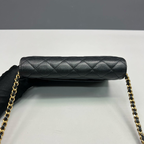 Chanel Quilted Wallet On Chain Grained Calfskin Black