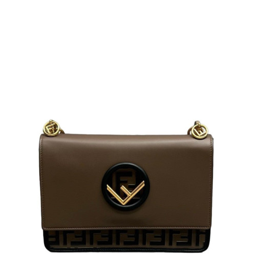 Fendi F Is Fendi Kan I Shoulder Bag Calfskin Embossed FF Brown Black Fendi F Is Fendi Kan I Shoulder Bag Calfskin Embossed FF Brown Black
