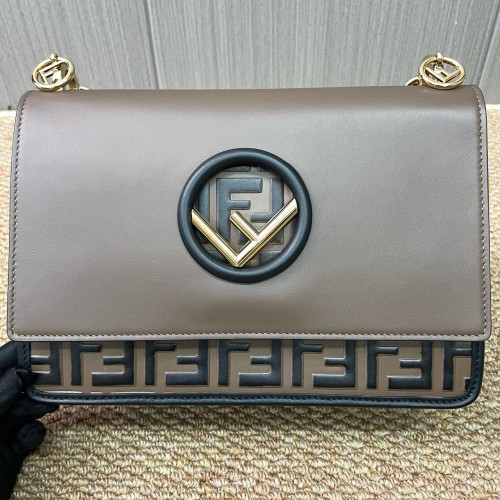 Fendi F Is Fendi Kan I Shoulder Bag Calfskin Embossed FF Brown Black Fendi F Is Fendi Kan I Shoulder Bag Calfskin Embossed FF Brown Black