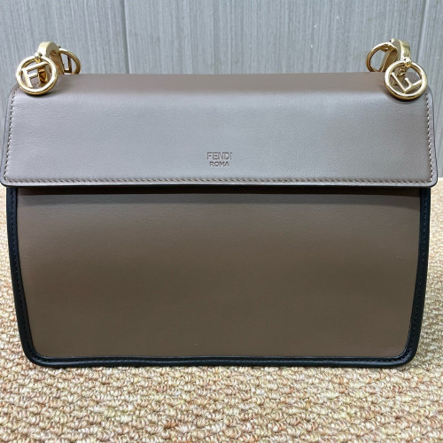 Fendi F Is Fendi Kan I Shoulder Bag Calfskin Embossed FF Brown Black Fendi F Is Fendi Kan I Shoulder Bag Calfskin Embossed FF Brown Black