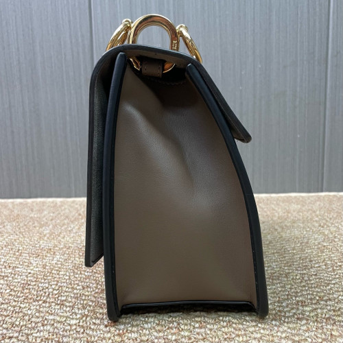 Fendi F Is Fendi Kan I Shoulder Bag Calfskin Embossed FF Brown Black Fendi F Is Fendi Kan I Shoulder Bag Calfskin Embossed FF Brown Black