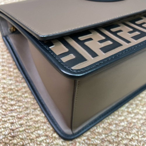 Fendi F Is Fendi Kan I Shoulder Bag Calfskin Embossed FF Brown Black Fendi F Is Fendi Kan I Shoulder Bag Calfskin Embossed FF Brown Black