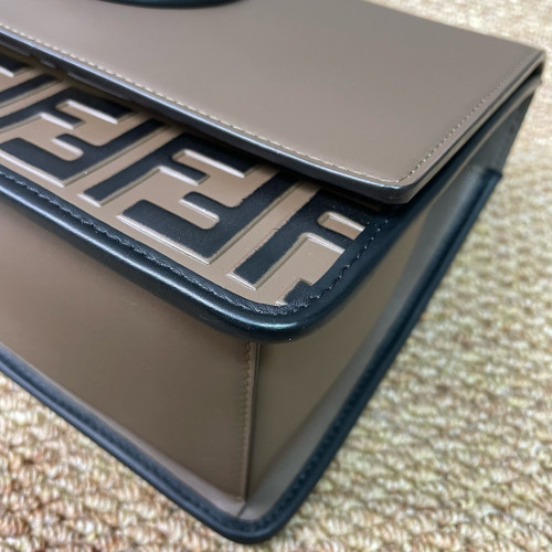 Fendi F Is Fendi Kan I Shoulder Bag Calfskin Embossed FF Brown Black Fendi F Is Fendi Kan I Shoulder Bag Calfskin Embossed FF Brown Black