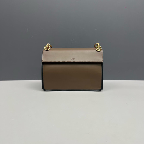 Fendi F Is Fendi Kan I Shoulder Bag Calfskin Embossed FF Brown Black Fendi F Is Fendi Kan I Shoulder Bag Calfskin Embossed FF Brown Black