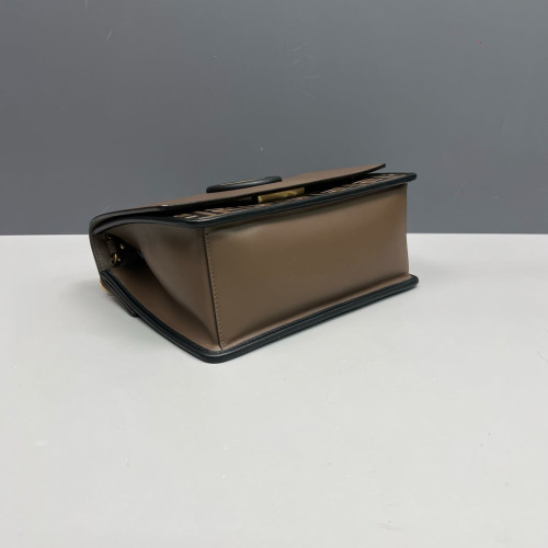 Fendi F Is Fendi Kan I Shoulder Bag Calfskin Embossed FF Brown Black Fendi F Is Fendi Kan I Shoulder Bag Calfskin Embossed FF Brown Black