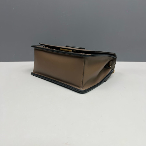 Fendi F Is Fendi Kan I Shoulder Bag Calfskin Embossed FF Brown Black Fendi F Is Fendi Kan I Shoulder Bag Calfskin Embossed FF Brown Black