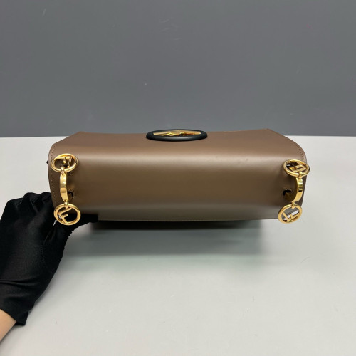 Fendi F Is Fendi Kan I Shoulder Bag Calfskin Embossed FF Brown Black Fendi F Is Fendi Kan I Shoulder Bag Calfskin Embossed FF Brown Black