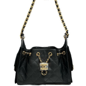 Chanel Quilted Mini 25 Hobo Grained Calfskin Black