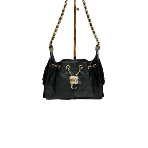 Chanel Quilted Mini 25 Hobo Grained Calfskin Black