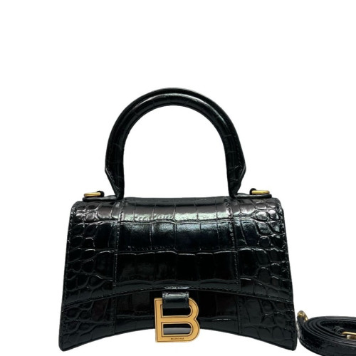 Balenciaga Hourglass Xs Calfskin Crocodile Embossed Black