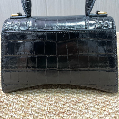 Balenciaga Hourglass Xs Calfskin Crocodile Embossed Black