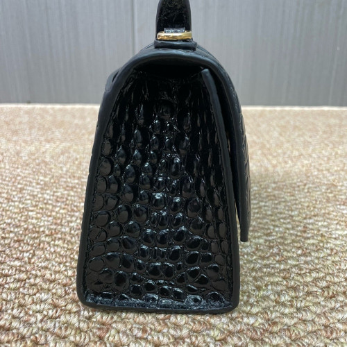 Balenciaga Hourglass Xs Calfskin Crocodile Embossed Black