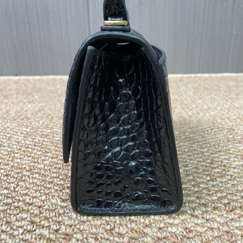 Balenciaga Hourglass Xs Calfskin Crocodile Embossed Black