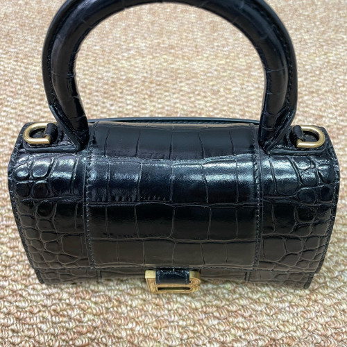 Balenciaga Hourglass Xs Calfskin Crocodile Embossed Black