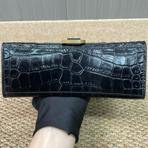 Balenciaga Hourglass Xs Calfskin Crocodile Embossed Black