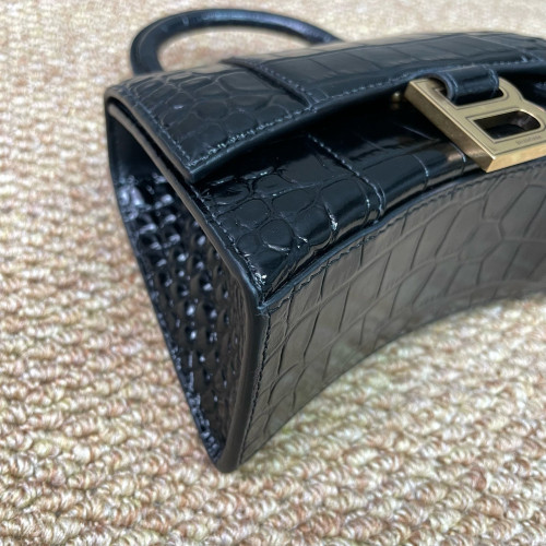 Balenciaga Hourglass Xs Calfskin Crocodile Embossed Black
