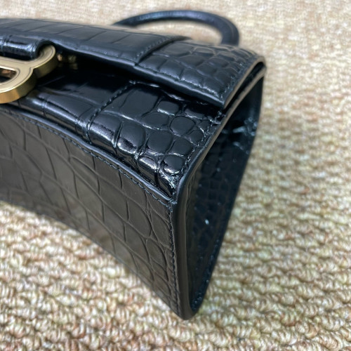 Balenciaga Hourglass Xs Calfskin Crocodile Embossed Black