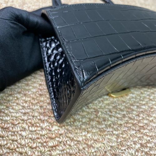 Balenciaga Hourglass Xs Calfskin Crocodile Embossed Black