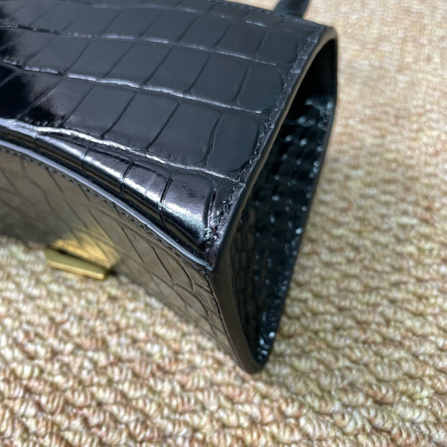 Balenciaga Hourglass Xs Calfskin Crocodile Embossed Black