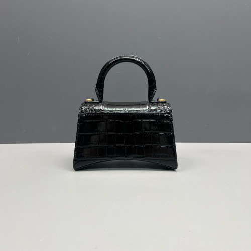 Balenciaga Hourglass Xs Calfskin Crocodile Embossed Black