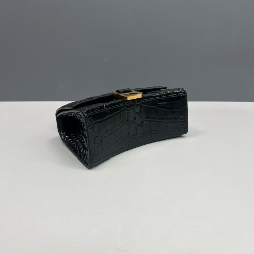Balenciaga Hourglass Xs Calfskin Crocodile Embossed Black