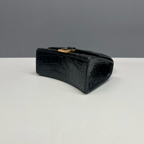 Balenciaga Hourglass Xs Calfskin Crocodile Embossed Black