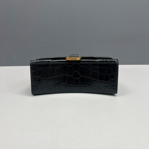 Balenciaga Hourglass Xs Calfskin Crocodile Embossed Black