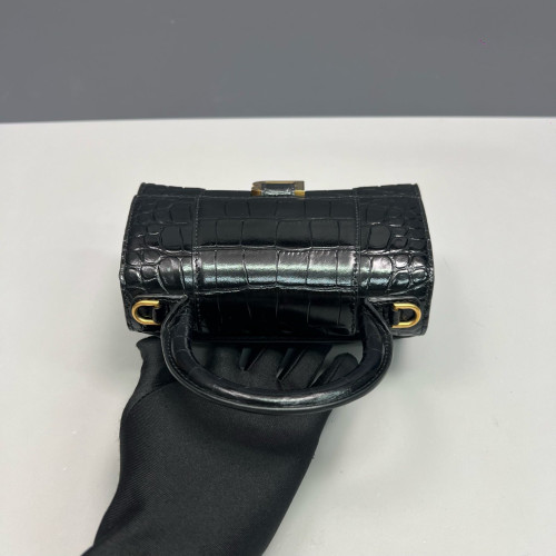 Balenciaga Hourglass Xs Calfskin Crocodile Embossed Black