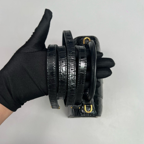 Balenciaga Hourglass Xs Calfskin Crocodile Embossed Black