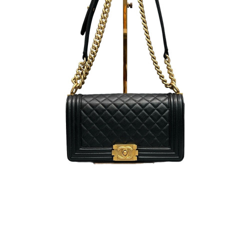 Chanel Quilted Medium Boy Flap Grained Calfskin Black