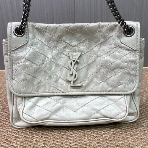 Yves Saint Laurent Medium Niki Chain Pull Up Leather White