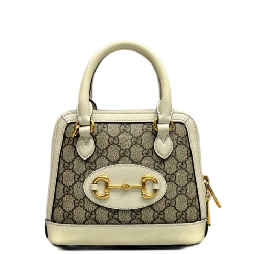 Gucci Mini Horsebit 1955 Top Handle GG Supreme Monogram Calfskin Canvas White Brown