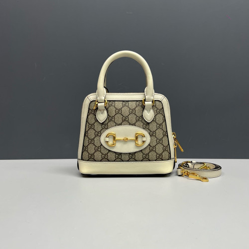 Gucci Mini Horsebit 1955 Top Handle GG Supreme Monogram Calfskin Canvas White Brown