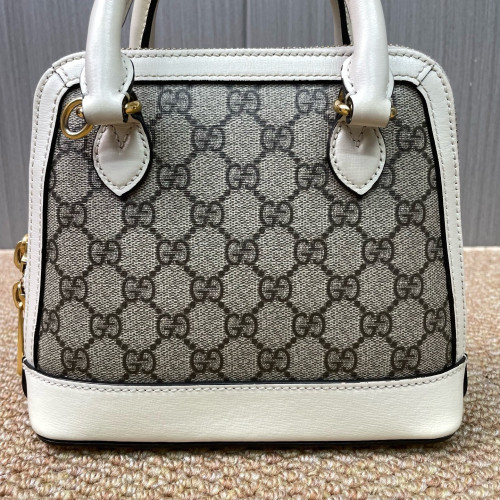 Gucci Mini Horsebit 1955 Top Handle GG Supreme Monogram Calfskin Canvas White Brown