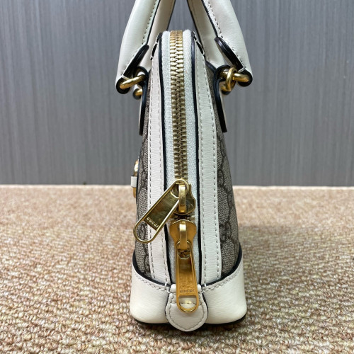 Gucci Mini Horsebit 1955 Top Handle GG Supreme Monogram Calfskin Canvas White Brown