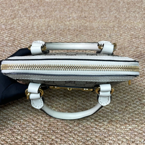 Gucci Mini Horsebit 1955 Top Handle GG Supreme Monogram Calfskin Canvas White Brown
