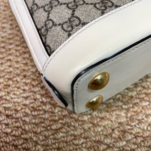 Gucci Mini Horsebit 1955 Top Handle GG Supreme Monogram Calfskin Canvas White Brown