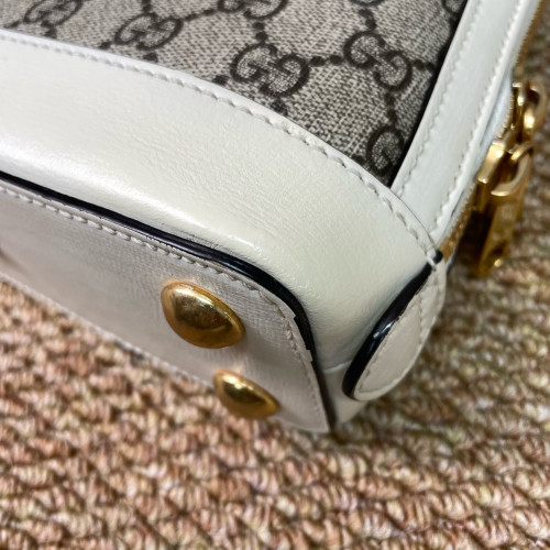 Gucci Mini Horsebit 1955 Top Handle GG Supreme Monogram Calfskin Canvas White Brown