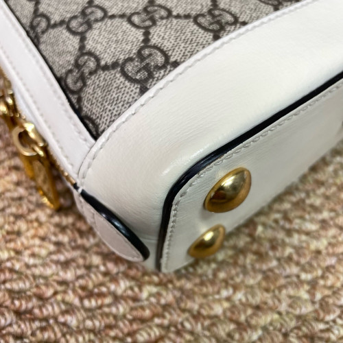 Gucci Mini Horsebit 1955 Top Handle GG Supreme Monogram Calfskin Canvas White Brown