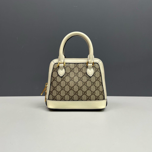 Gucci Mini Horsebit 1955 Top Handle GG Supreme Monogram Calfskin Canvas White Brown