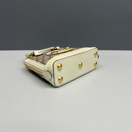 Gucci Mini Horsebit 1955 Top Handle GG Supreme Monogram Calfskin Canvas White Brown